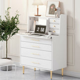 Vanity Makeup Table with Mirror and Retractable Table, Storage Dresser for Bedroom with 7 Drawers and Hidden Storage