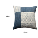 Dae 24 x 24 Square Handwoven Cotton Accent Throw Pillow, Classic Simple Kilim Pattern, Blue, Off White