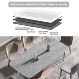 70.87"Modern artificial stone gray curved metal leg dining table-can accommodate 6-8 people