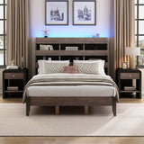 Queen 3 Piece Bedroom Set Mid Century Modern Style - led lights - usb ports