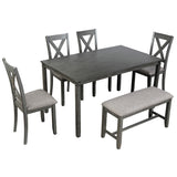 6-Piece Kitchen Dining Table Set Wooden Rectangular