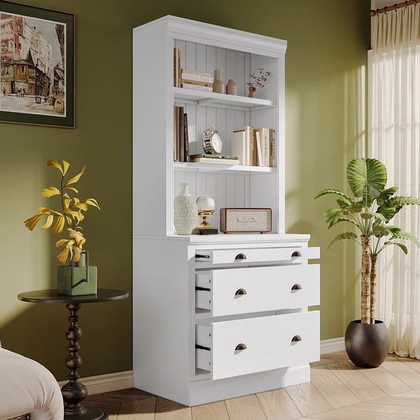 Bookshelf with LED Lighting Bookcase with 3 Drawer and Open Shelves