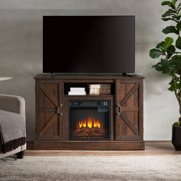 Farmhouse Classic Media TV Stand Entertainment Console with 18" Electric Fireplace Insert