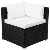 9-piece Outdoor Patio PE Wicker Rattan conversation Sectional Sofa sets with 3 sofa, 3 corner sofa, 2 ottomans, and 1 glass coffee table, removable soft cushions (Black wicker, Beige cushion)