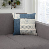 Dae 24 x 24 Square Handwoven Cotton Accent Throw Pillow, Classic Simple Kilim Pattern, Blue, Off White