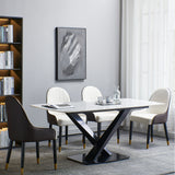 Sintered stone dinning table with 6 pcs Chairs - Carrara white color