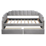 Twin Size Upholstered daybed with Drawers, Wood Slat Support.