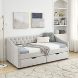 Twin Size Daybed with Drawers Upholstered Tufted Sofa Bed