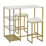 3-piece Modern Pub Set with Faux Marble Countertop and Bar Stools