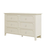 White Wooden Dresser Six Large Drawers Silver Metal Handles