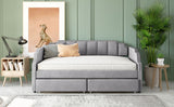 Twin Size Upholstered daybed with Drawers, Wood Slat Support.