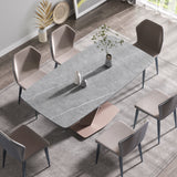 70.87"Modern artificial stone gray curved metal leg dining table-can accommodate 6-8 people