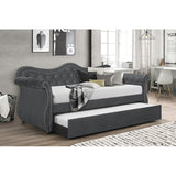 Upholstered Velvet Wood Daybed with Trundle in Gray