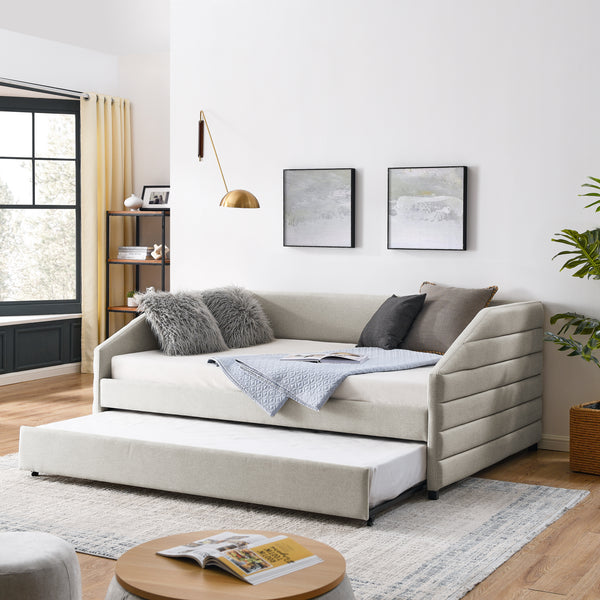 Full Size Daybed with Trundle Upholstered Tufted Sofa Bed