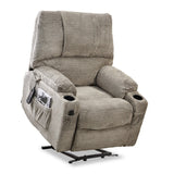 Large size Electric Power Lift Recliner Chair Sofa for Elderly, 8 point vibration Massage and lumber heat, Remote Control, 2 Side Pockets and Cup Holders, cozy fabric overstuffed arm, heavy duty 230LB