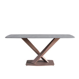 70.87"Modern artificial stone gray curved metal leg dining table-can accommodate 6-8 people