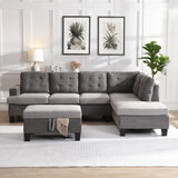 Sofa Set for Living Room with Chaise Lounge and Storage Ottoman Living Room Furniture Gray