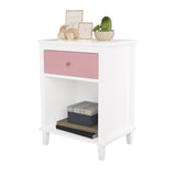 Wooden Nightstand with One Drawer One Shelf for Kids, Adults, Pink