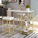 3-piece Modern Pub Set with Faux Marble Countertop and Bar Stools