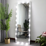 Modern Wall Full Length Mirror with LED Bulbs with Touch Control and 3 color Lights