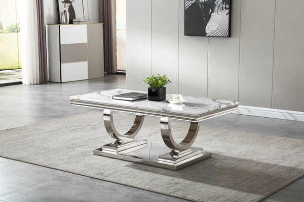 Modern Rectangular White Marble Coffee Table