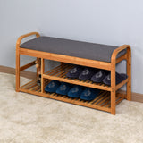 Living Room Bamboo Storage Bench， Entryway 3 Shelves Bench with flip storage compartment 39.37 x 13 x 19.88 inch