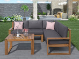 3-Piece Patio Sectional Set  Acacia  Wood and Grey Cushions  Ideal for Outdoors and Indoors