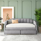 Twin Size Upholstered daybed with Drawers, Wood Slat Support.