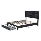 Upholstered Storage Bed with Two Wireless Chargers and Motion Activated Night Light,Queen Size PU Platform Bed with a Big Drawer,Black