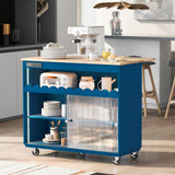 Navy Blue Kitchen Island with Drop Leaf