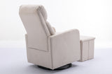 New Cotton Linen Fabric Material Swivel Rocking Accent Leisure Chair With Folding Or Storage Ottoman Footrest,Cream White