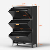 3 Drawer All Steel Shoe Cabinet, Freestanding Shoe Rack Storage