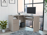 Grey  L-Shaped Desk, Keyboard Tray, Two Drawers