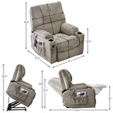 Large size Electric Power Lift Recliner Chair Sofa for Elderly, 8 point vibration Massage and lumber heat, Remote Control, 2 Side Pockets and Cup Holders, cozy fabric overstuffed arm, heavy duty 230LB