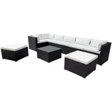 9-piece Outdoor Patio PE Wicker Rattan conversation Sectional Sofa sets with 3 sofa, 3 corner sofa, 2 ottomans, and 1 glass coffee table, removable soft cushions (Black wicker, Beige cushion)