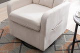 New Cotton Linen Fabric Material Swivel Rocking Accent Leisure Chair With Folding Or Storage Ottoman Footrest,Cream White