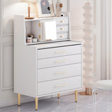 Vanity Makeup Table with Mirror and Retractable Table, Storage Dresser for Bedroom with 7 Drawers and Hidden Storage