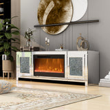 Mirror glass TV stand with electric fireplace, crystal decor doors, 7 colors choosen, remote control