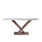 70.87"Modern artificial stone Pandora white curved metal leg dining table-can accommodate 6-8 people