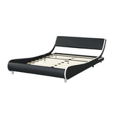 Queen Faux Leather Upholstered Platform Bed Frame, Curve Design, Wood Slat Support, No Box Spring Needed