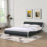 Queen Faux Leather Upholstered Platform Bed Frame, Curve Design, Wood Slat Support, No Box Spring Needed