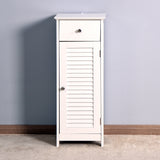 Bathroom Floor Cabinet Storage Organizer Set with Drawer and Single Shutter Door Wooden White