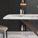 70.87"Modern artificial stone Pandora white curved metal leg dining table-can accommodate 6-8 people