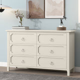 White Wooden Dresser Six Large Drawers Silver Metal Handles