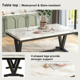 6-piece Dining Table Set with 1 Faux Marble Top Table,4 Upholstered Seats