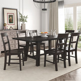 Retro Industrial Style 7-Piece Dining Table Set Extendable Table with 18” Leaf and Six Wood Chairs