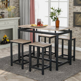 5-Piece Kitchen Counter Height Table Set, Industrial Dining Table with 4 Chairs (Oak)