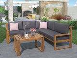 3-Piece Patio Sectional Set  Acacia  Wood and Grey Cushions  Ideal for Outdoors and Indoors