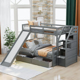 Grey Twin over Full Bunk Bed with Drawers,Storage