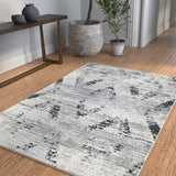 Ebony Tracks Gray and Black Polyester Area Rug 8x10